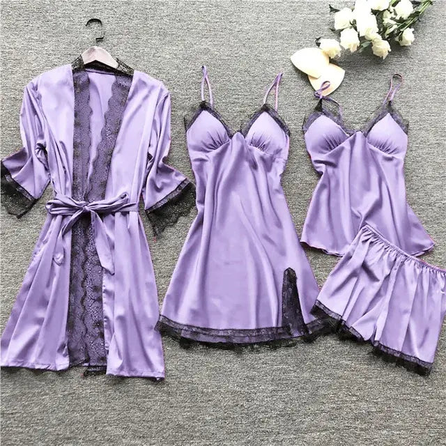 “4 Piece Satin Lingerie Set”