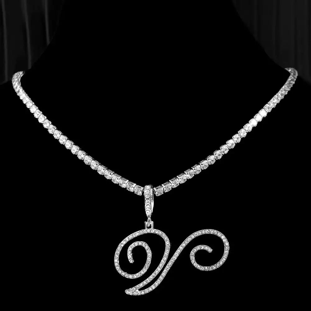 "Faux Diamond Initial Necklace"