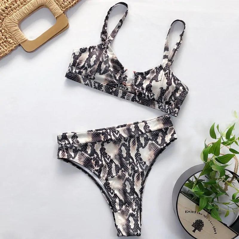 "Sasha Into the Wild Animal Print High Waist Bikini Set"