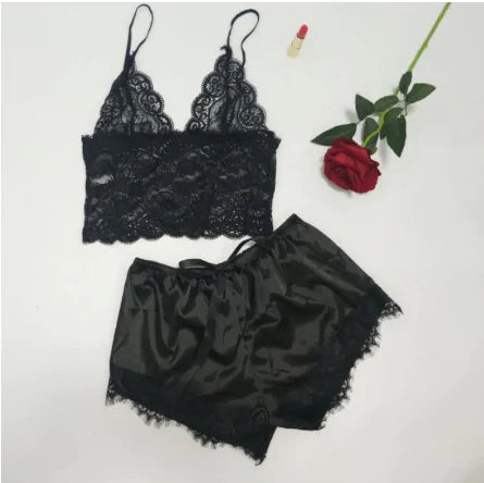 “Sweet Dreams Lace and Satin Shorts Set”