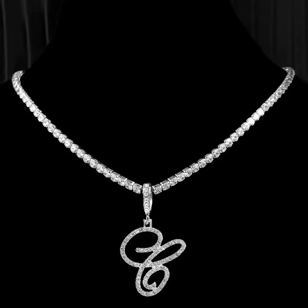 "Faux Diamond Initial Necklace"