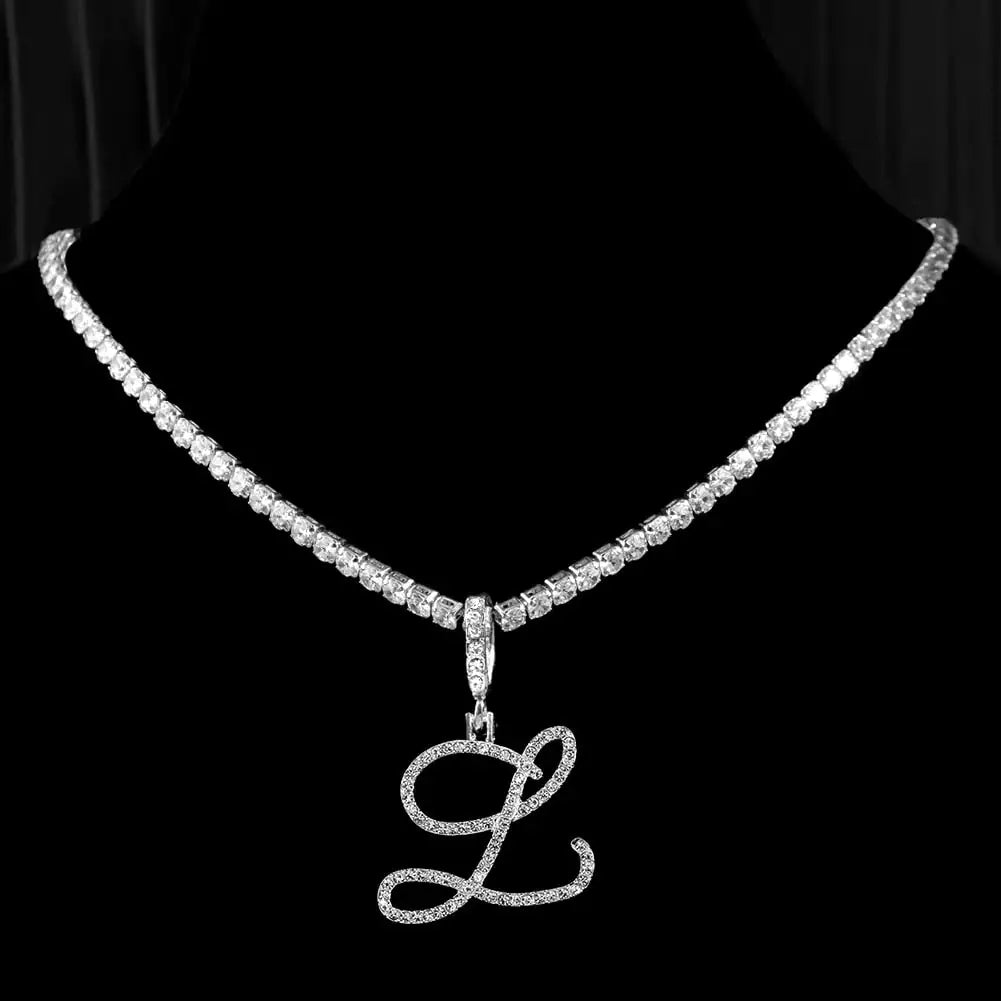 "Faux Diamond Initial Necklace"