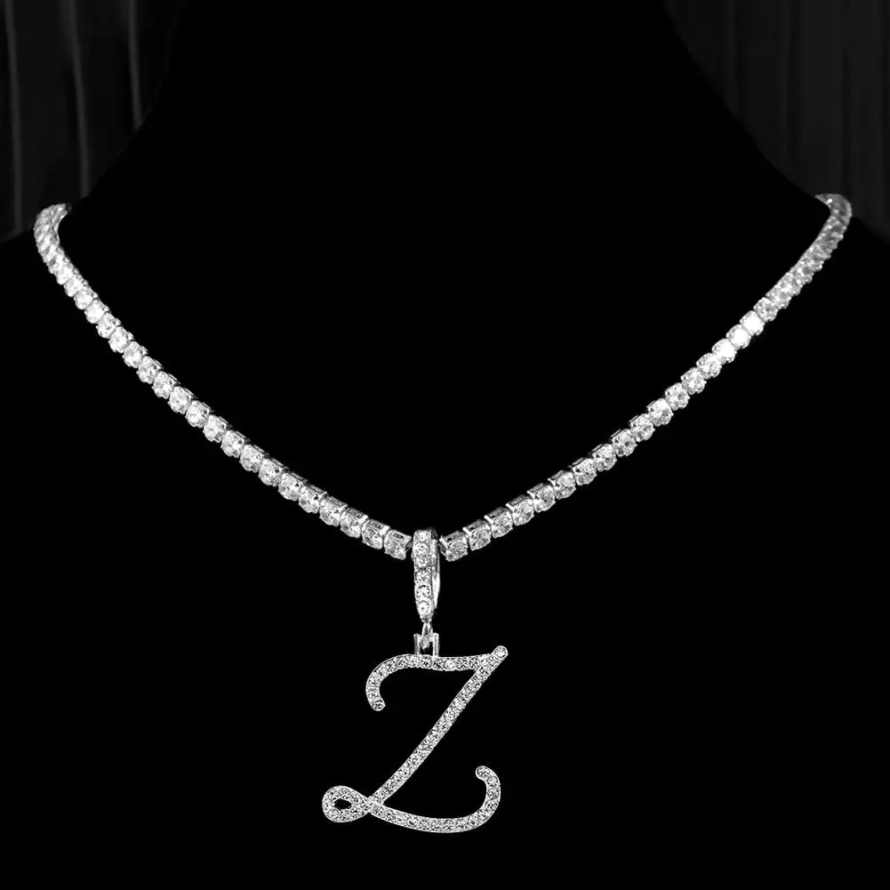 "Faux Diamond Initial Necklace"