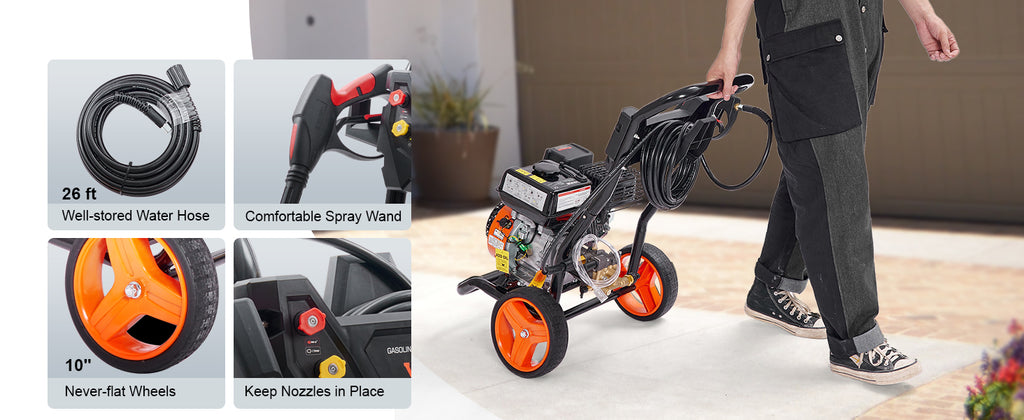 SucceBuy Gas Pressure Washer 3600 PSI 2.6 GPM Gas Powered Pressure Washer with Copper Pump Spray Gun and Extension Wand 5Nozzles