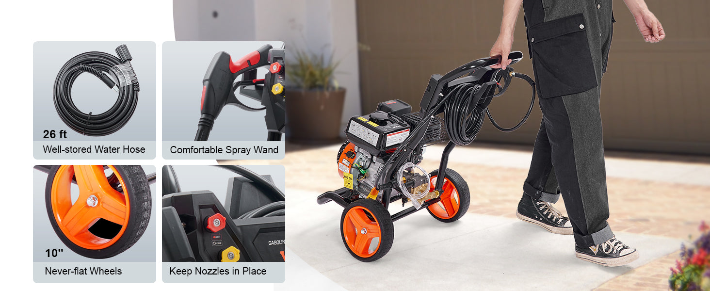SucceBuy Gas Pressure Washer 3600 PSI 2.6 GPM Gas Powered Pressure Washer with Copper Pump Spray Gun and Extension Wand 5Nozzles