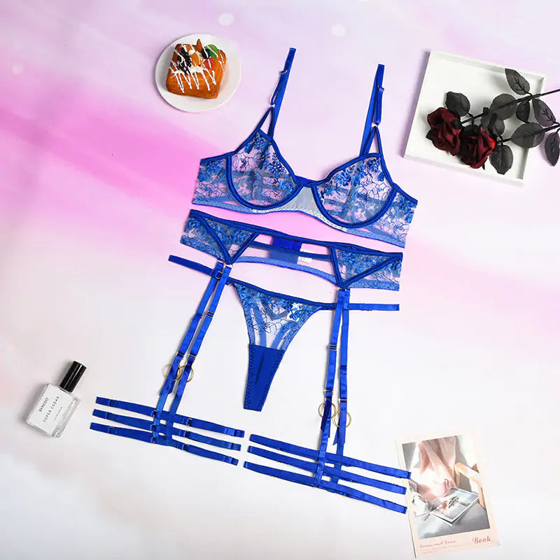 “True Blue 3 Piece Lingerie Set”