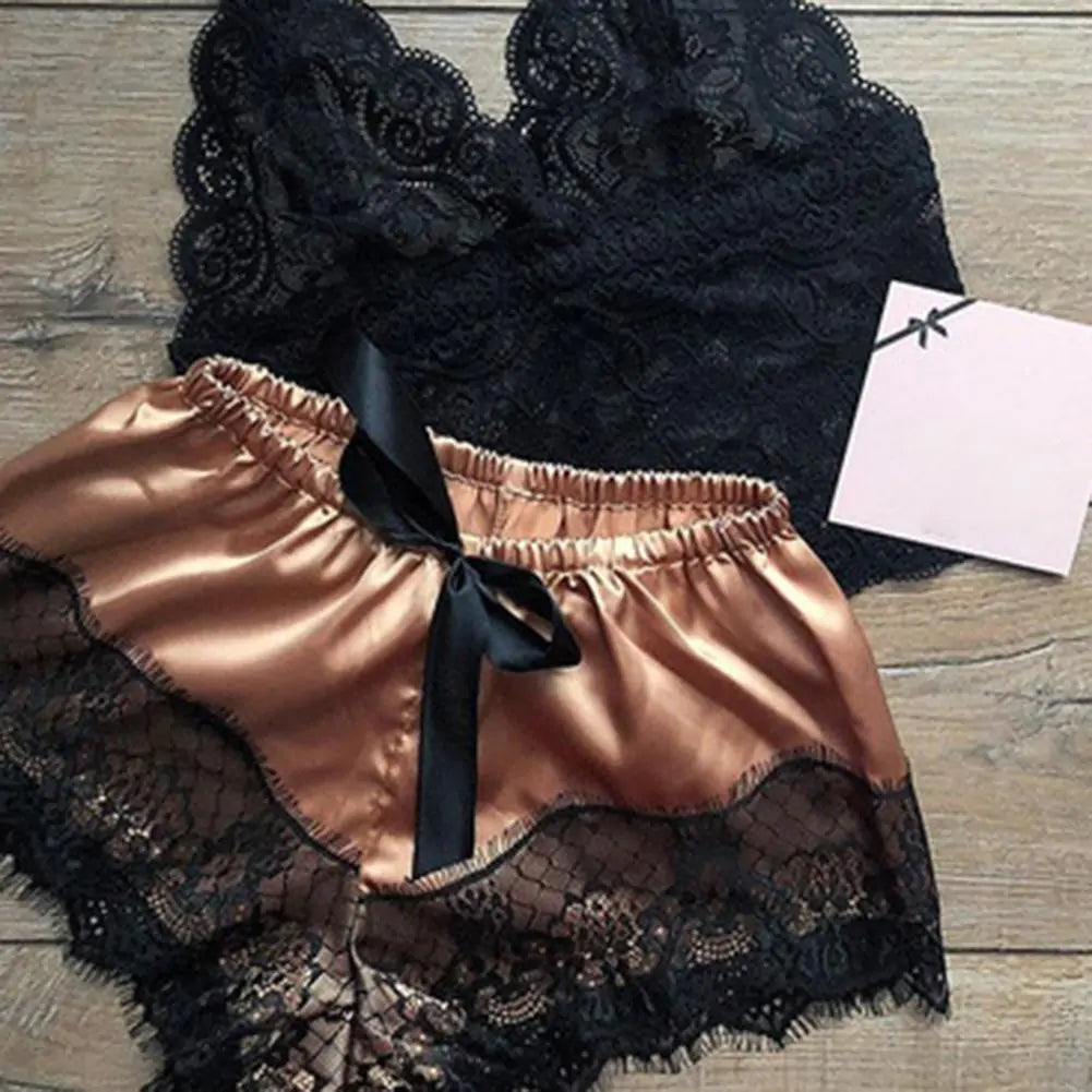 “Sweet Dreams Lace and Satin Shorts Set”