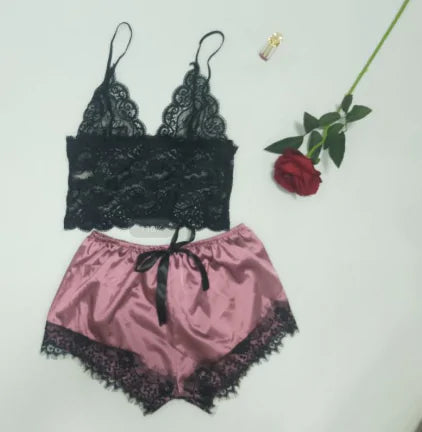 “Sweet Dreams Lace and Satin Shorts Set”