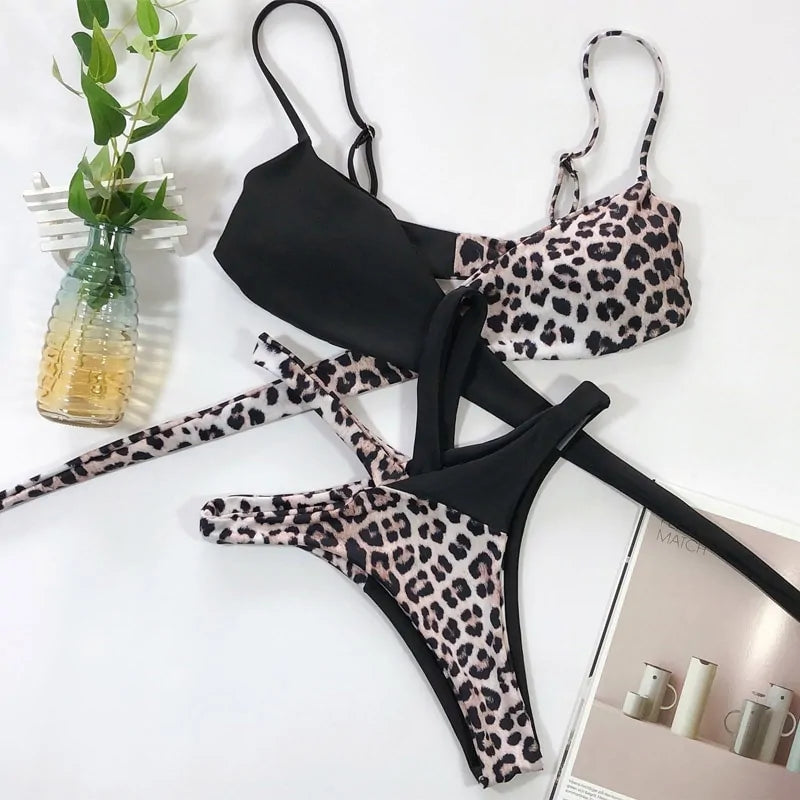 "Sasha Into the Wild Animal Print High Waist Bikini Set"