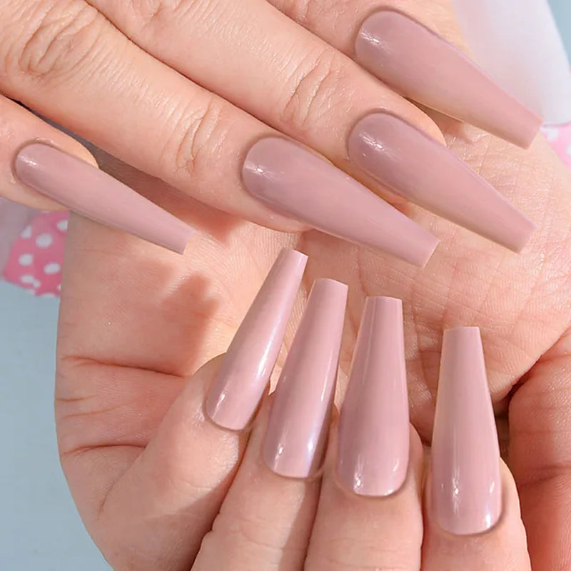 24Pcs Khaki Pure Color Frosted Ballet Matte Fake Nails Press on Wearable Detachable Nail Tip Long Full Cover for Girl Fake Nail