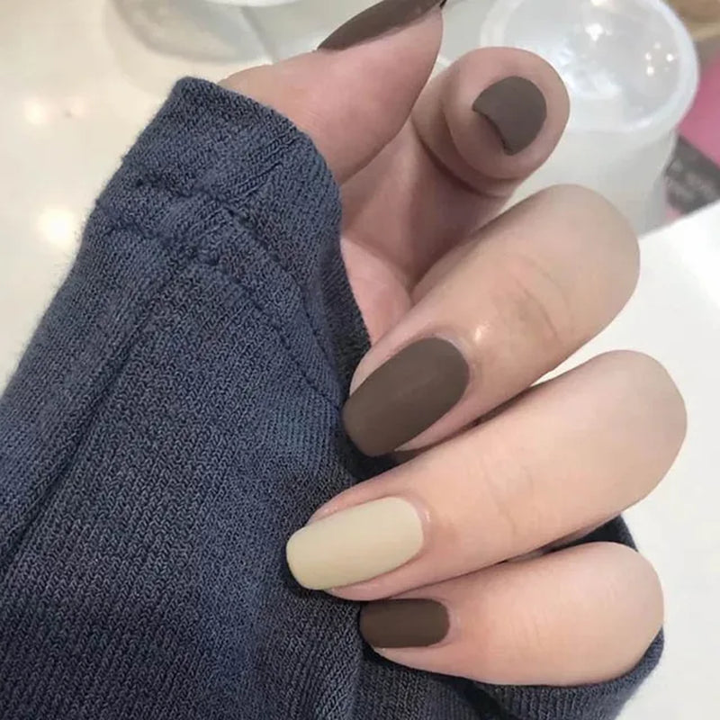 24Pcs Khaki Pure Color Frosted Ballet Matte Fake Nails Press on Wearable Detachable Nail Tip Long Full Cover for Girl Fake Nail