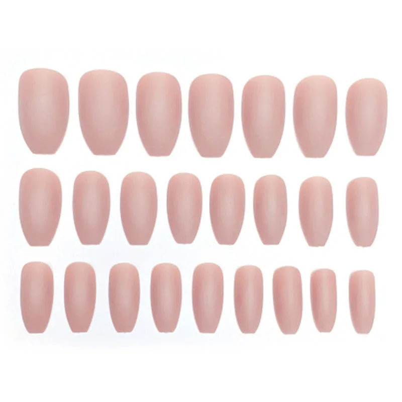 24Pcs Khaki Pure Color Frosted Ballet Matte Fake Nails Press on Wearable Detachable Nail Tip Long Full Cover for Girl Fake Nail